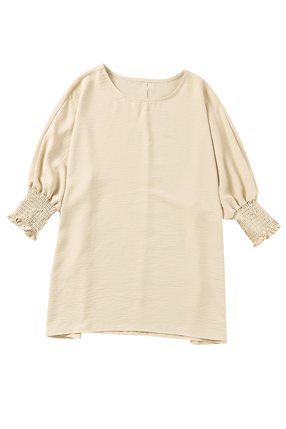 Apricot Solid Casual Smocked Cuffs Batwing Sleeve Blouse